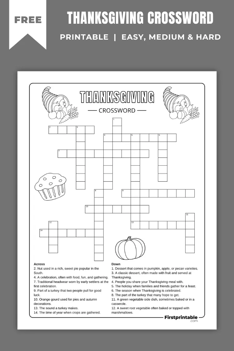 Thanksgiving Crossword Puzzles | Free PDF Printables