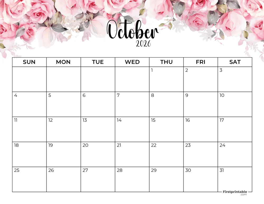 October 2026 Calendar Floral 01