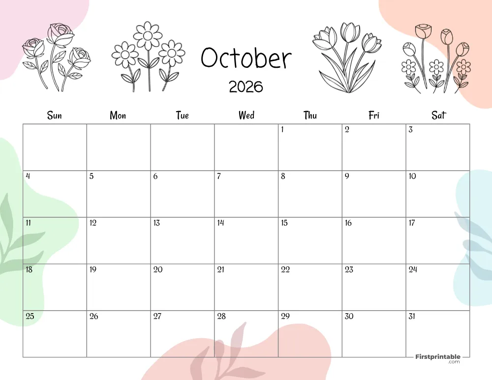 October 2026 Calendar Floral