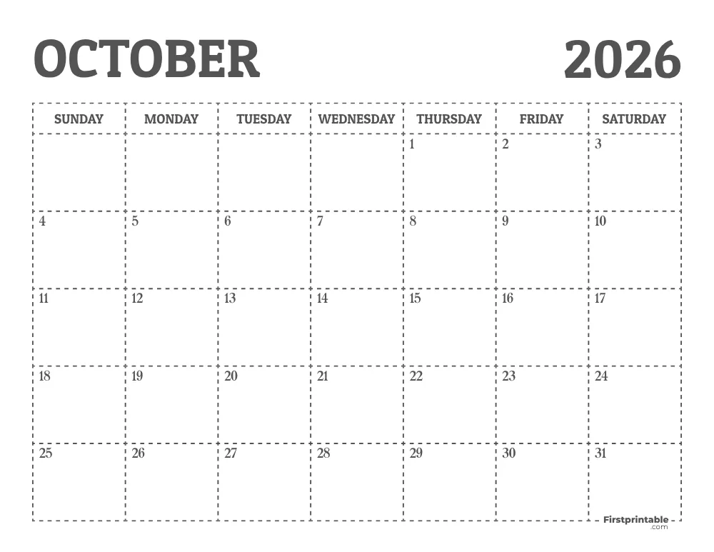 October 2026 Calendar Printable