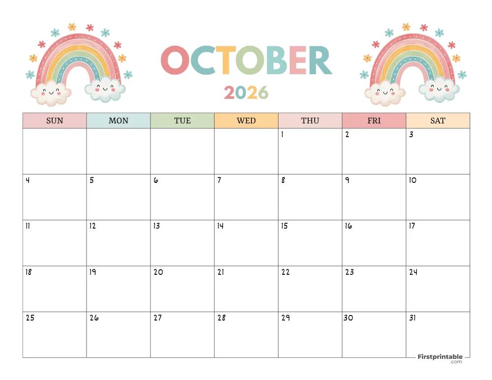 October 2026 Free Calendar