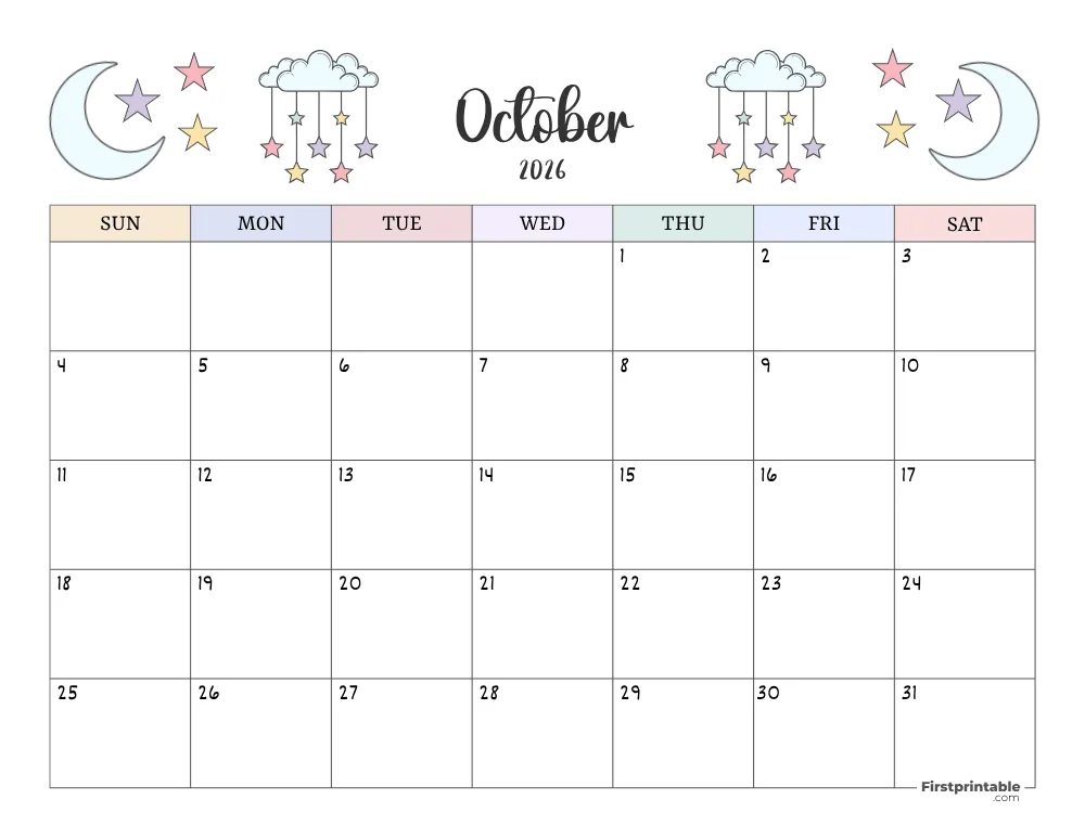 October 2026 Printable Calendar