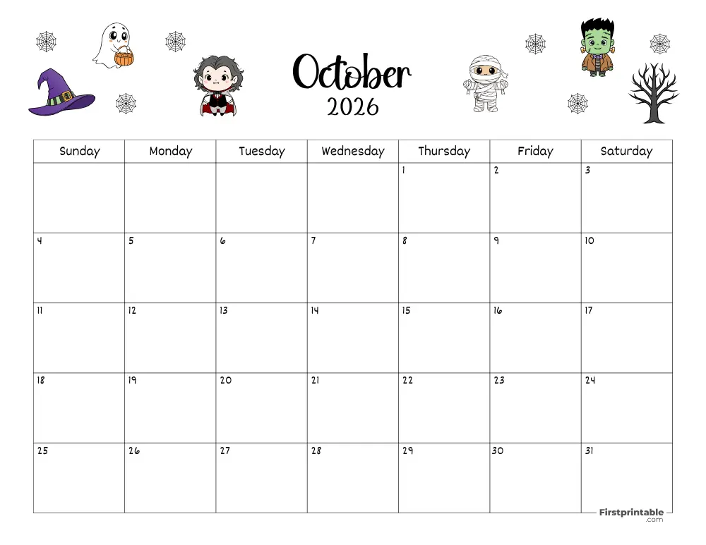 October Calendar 2026 Halloween Themed 02