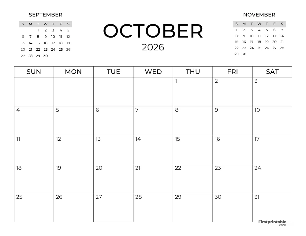 October Calendar 2026