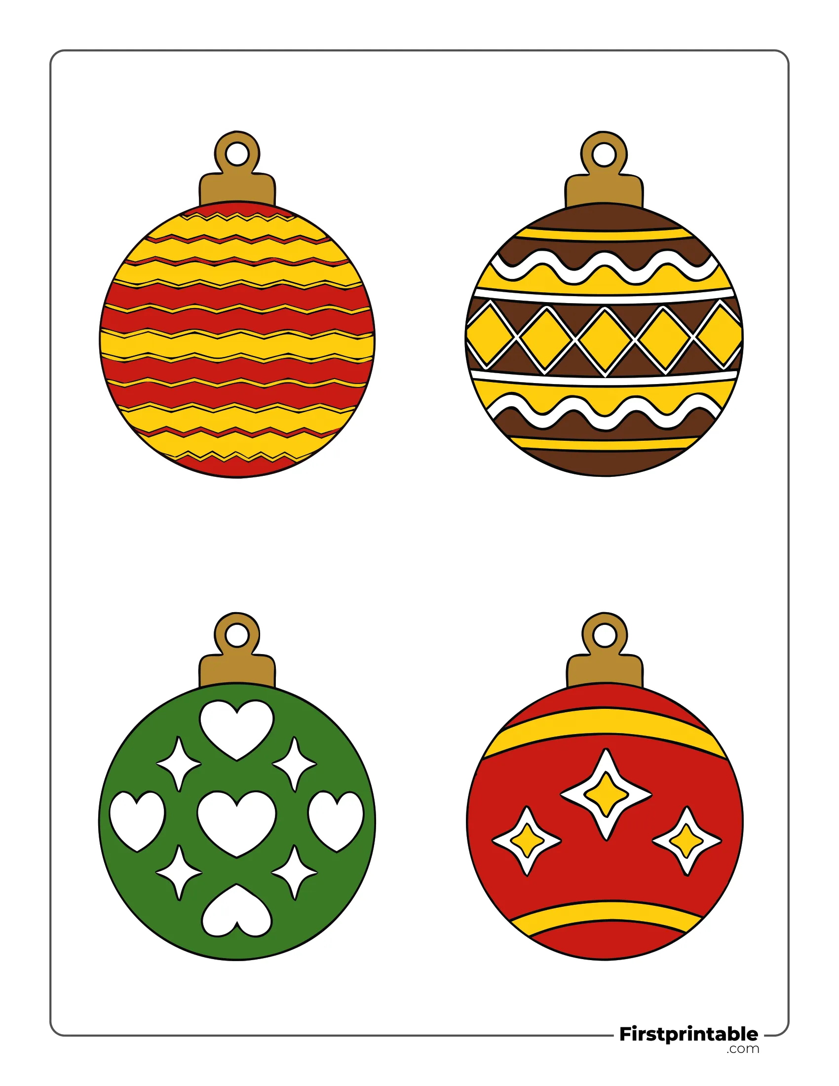 Assorted Xmas Ball Template - Large Colored (Chevron, Heart and Sparkle)