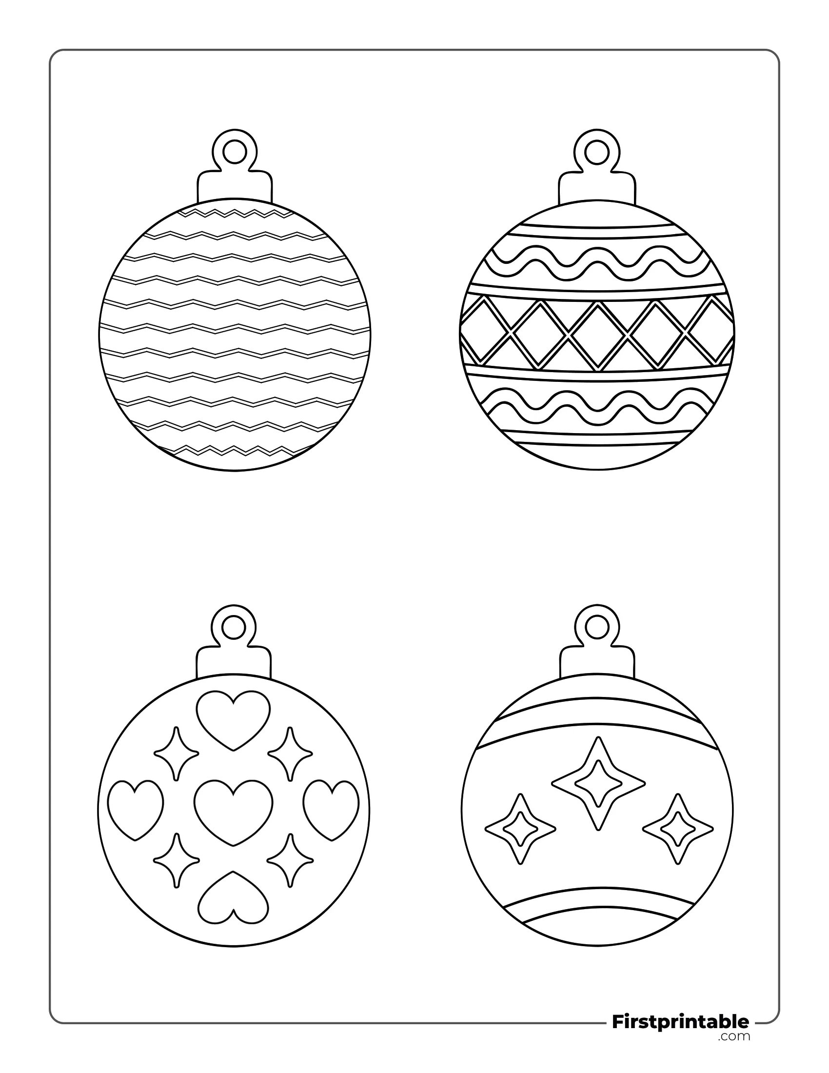 Assorted Xmas Ball Template - Large Outline (Chevron, Heart and Sparkle)