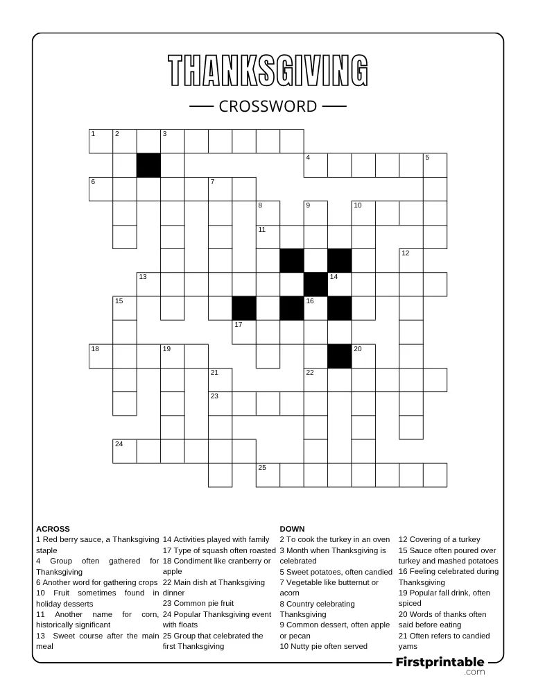 Thanksgiving Crossword - Hard 01
