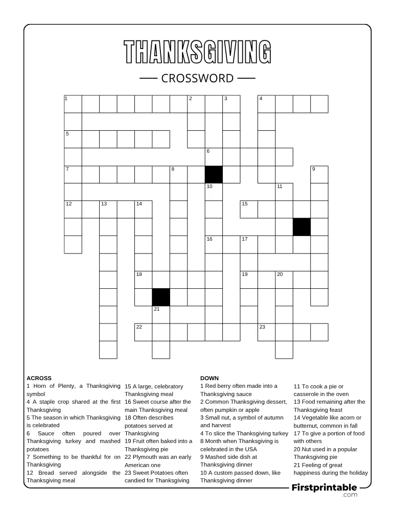 Thanksgiving Crossword - Hard 02