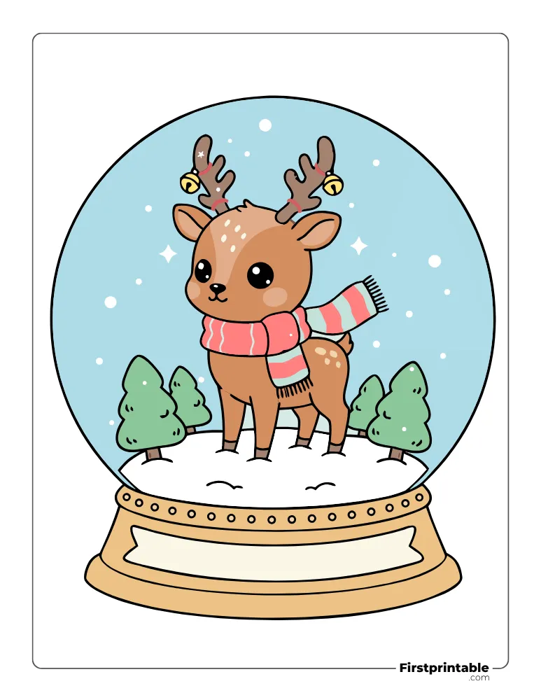 Reindeer Snow Globe Template - Large Colored