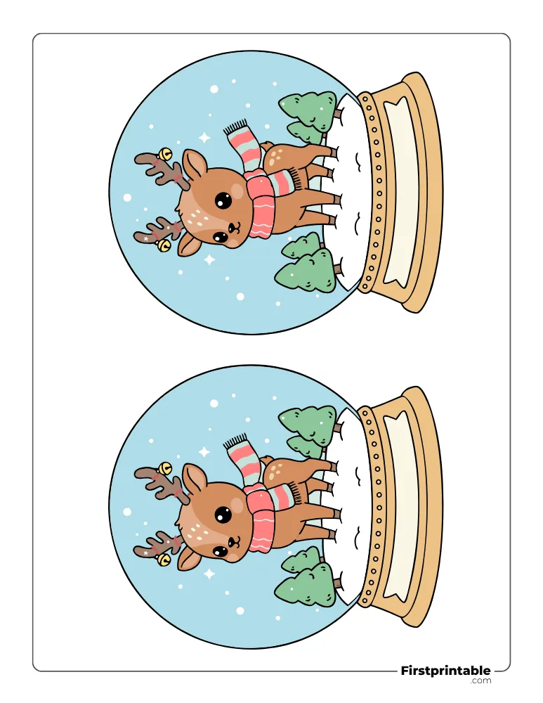 Reindeer Snow Globe Template - Medium Colored