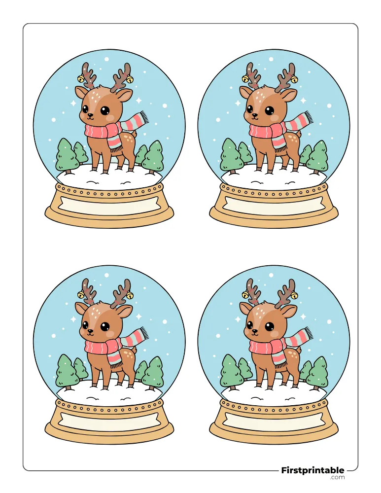 Reindeer Snow Globe Template - Small Colored