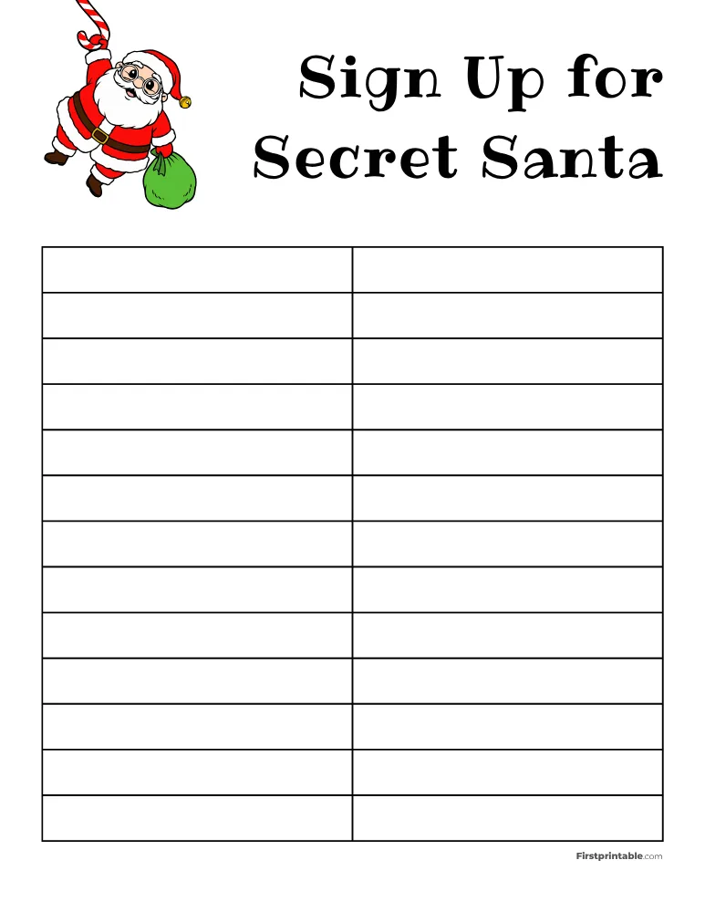 Secret Santa Sign Up Sheet 10