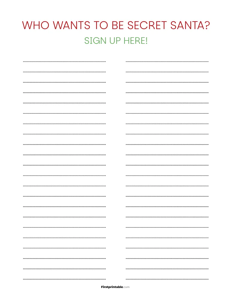 Secret Santa Sign Up Sheet 11