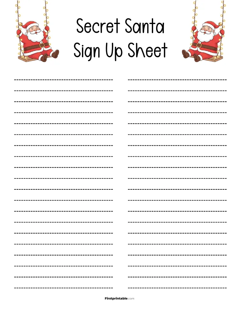 Secret Santa Sign Up Sheet 12