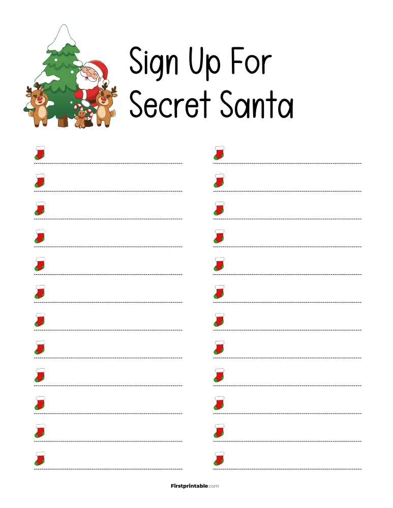 Secret Santa Sign Up Sheet 13