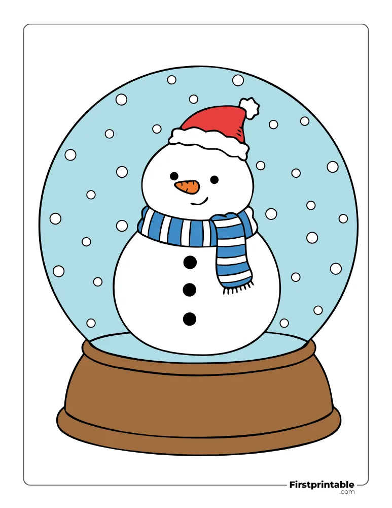Snow Globe Template - Cute Snowman - Large Colored