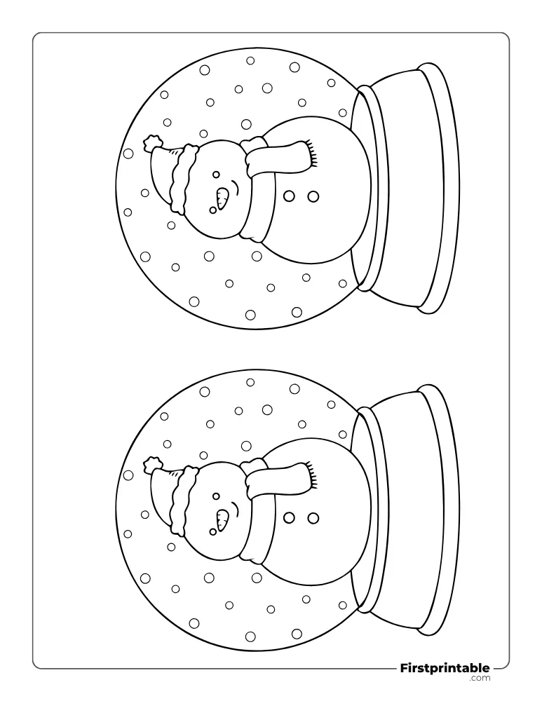 Snow Globe Template - Cute Snowman - Medium Outline