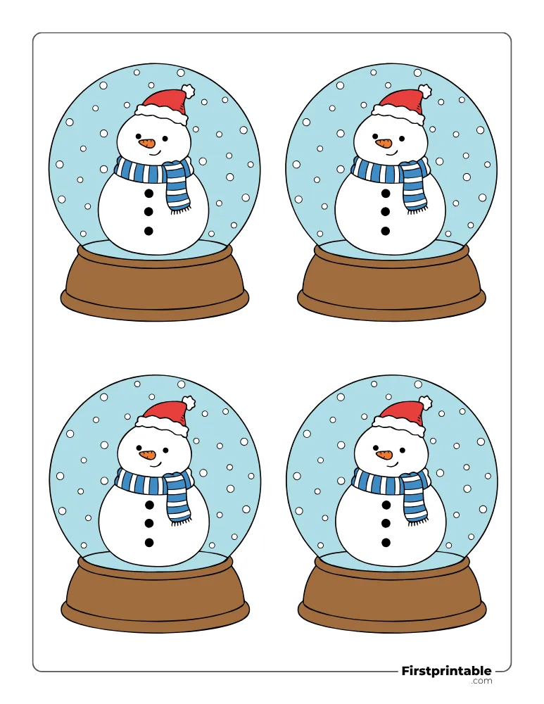 Snow Globe Template - Cute Snowman - Small Colored