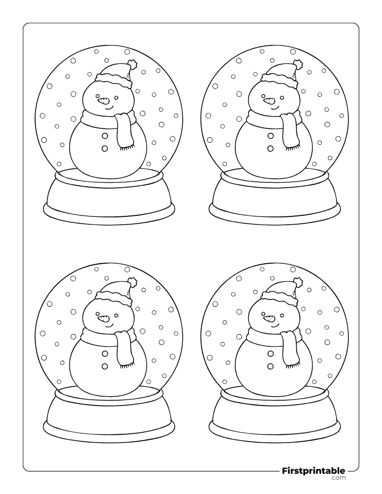 Snow Globe Template - Cute Snowman - Small Outline