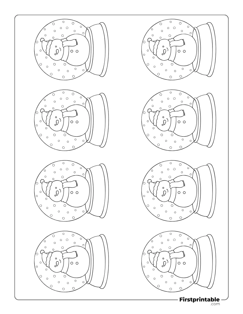 Snow Globe Template - Cute Snowman - XS Outline