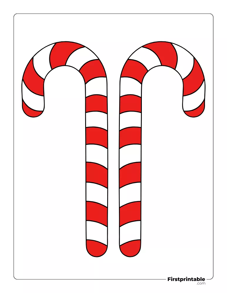 Two Striped Candy Cane Template - Full Page Colored