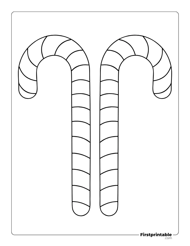 Two Striped Candy Cane Template - Full Page Outline