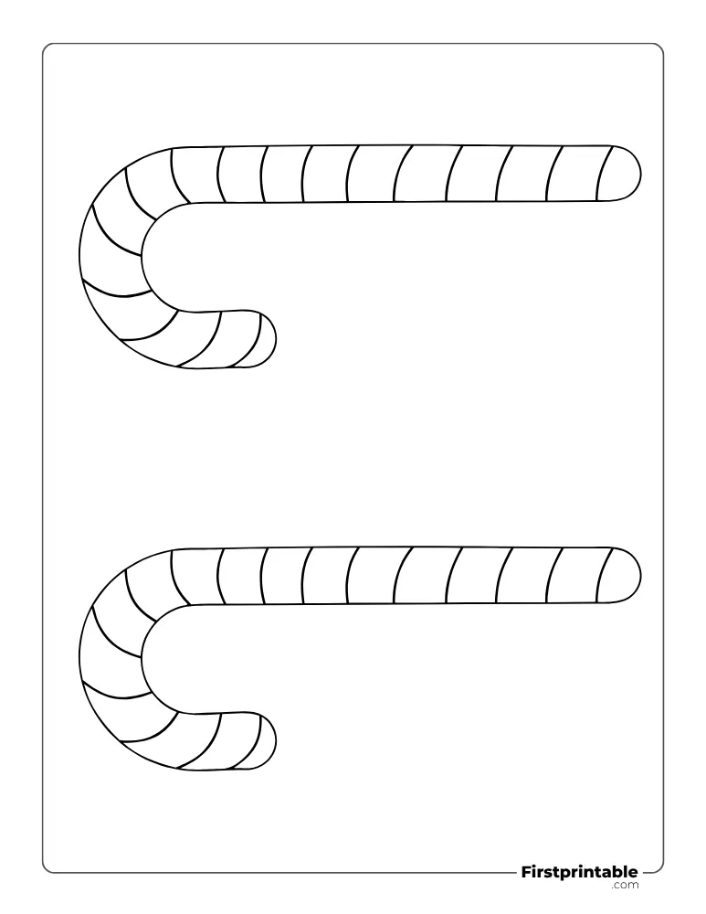 Striped Candy Cane Template - Medium Outline