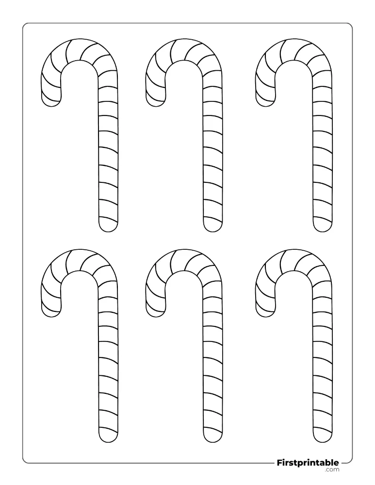 Striped Candy Cane Template - Small Outline