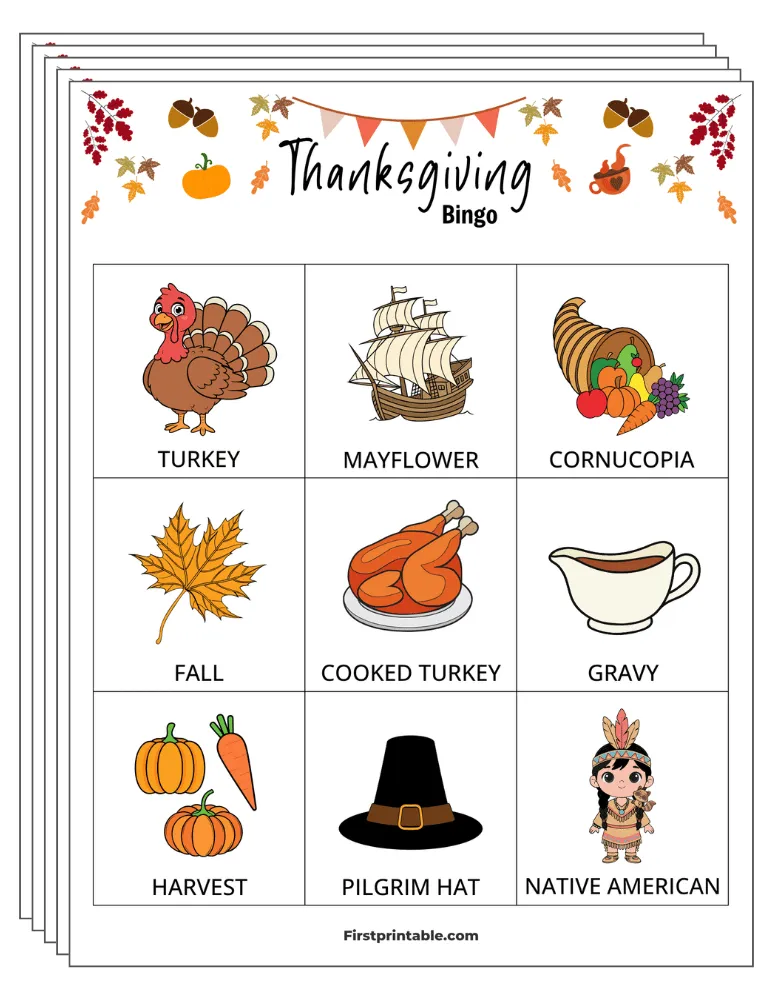 Thanksgiving Bingo Cards 01 - Half Page - 3x3 (24 Cards)