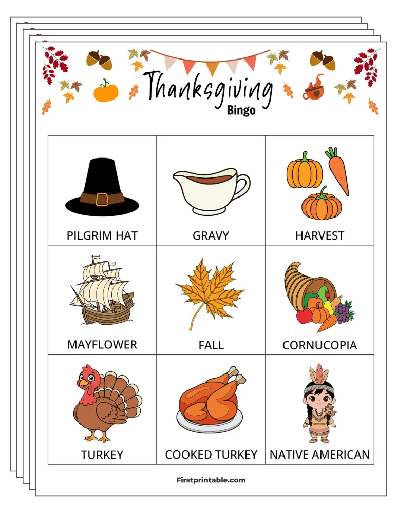 Thanksgiving Bingo Cards 01 - 3x3 (24 Cards)