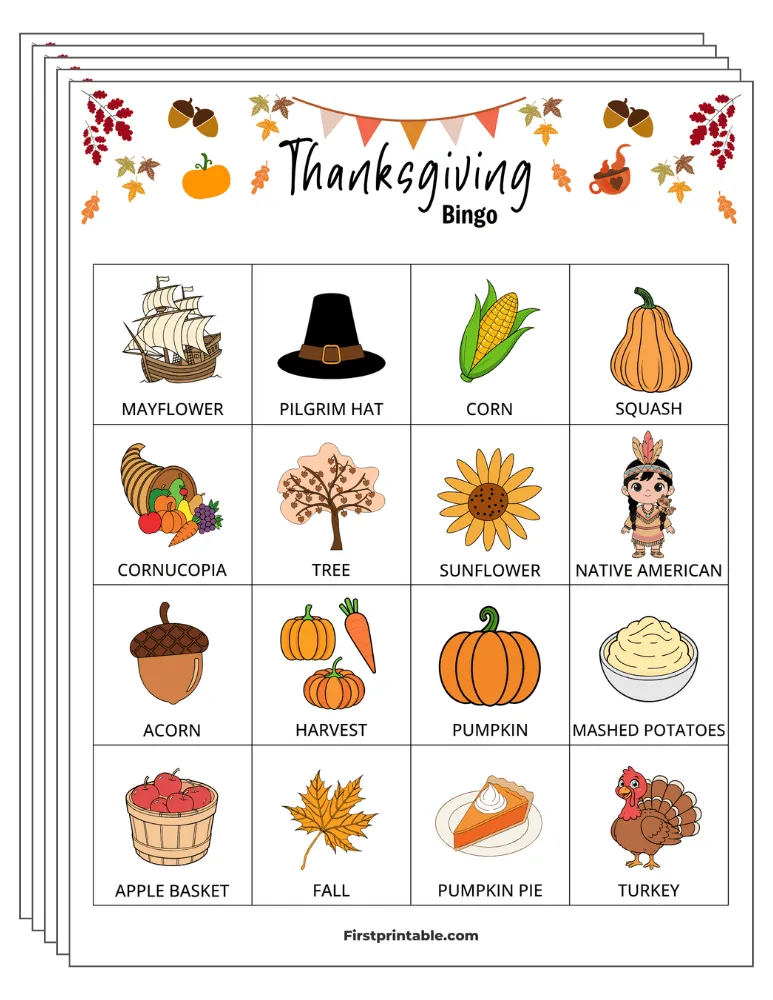 Thanksgiving Bingo Cards 01 - Half Page - 4x4 (24 Cards)
