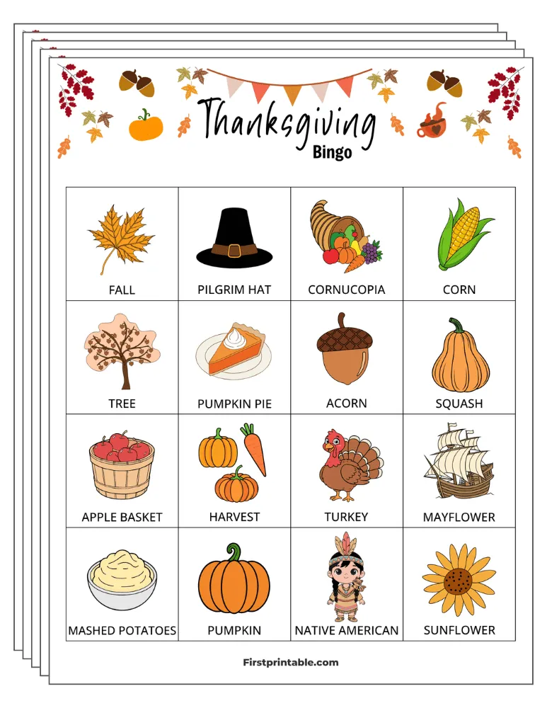 Thanksgiving Bingo Cards 01 - 4x4 (24 Cards)