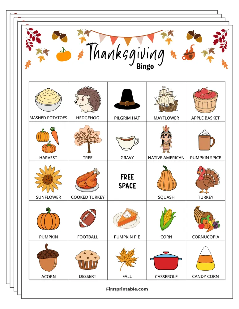 Thanksgiving Bingo Cards 01 - 5x5 (24 Cards)