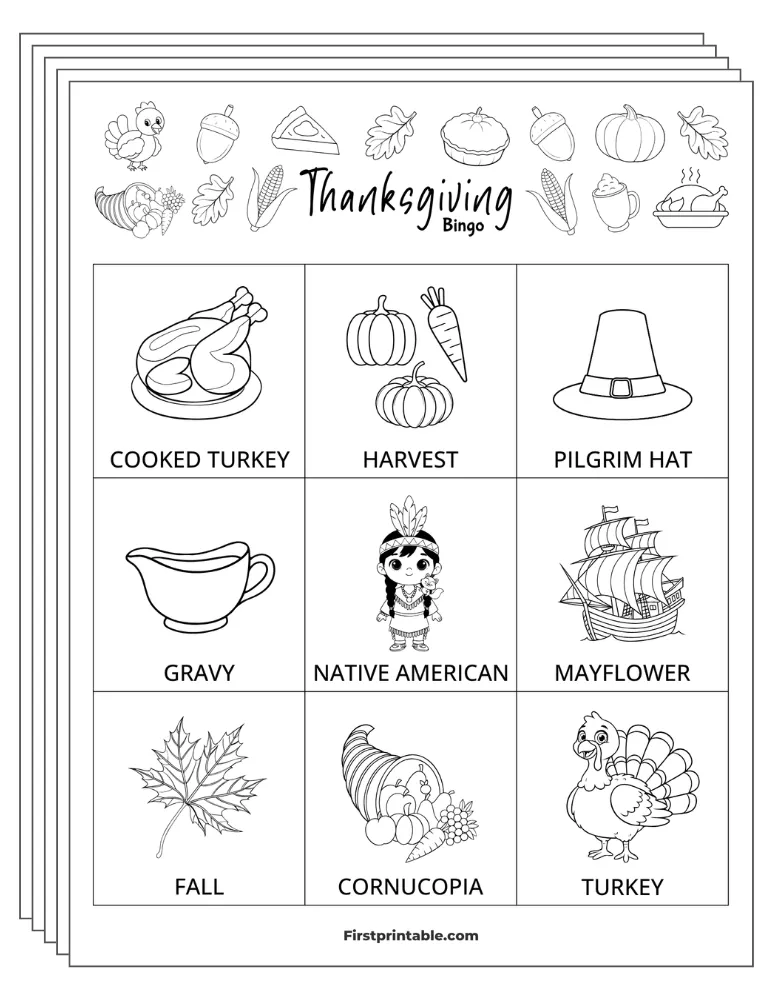 Thanksgiving Bingo Cards 02 - Half Page - 3x3 (24 Cards)