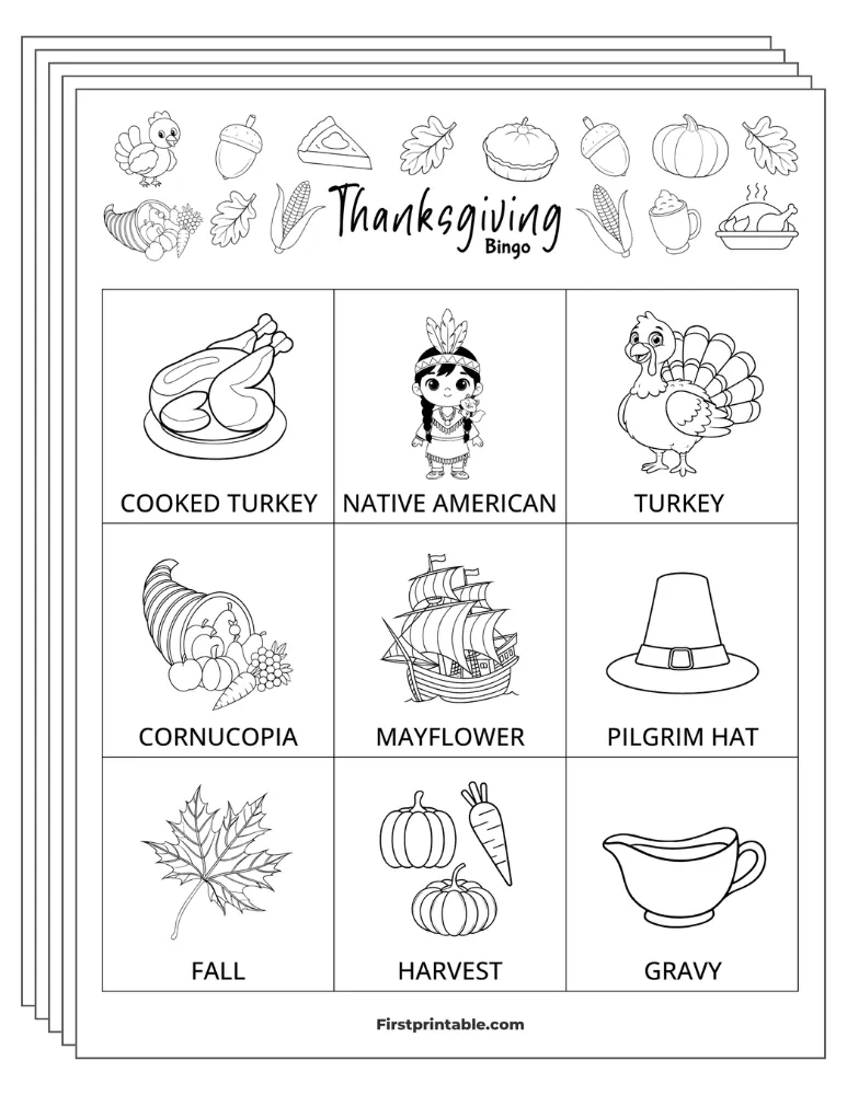 Thanksgiving Bingo Cards 02 - 3x3 (24 Cards)