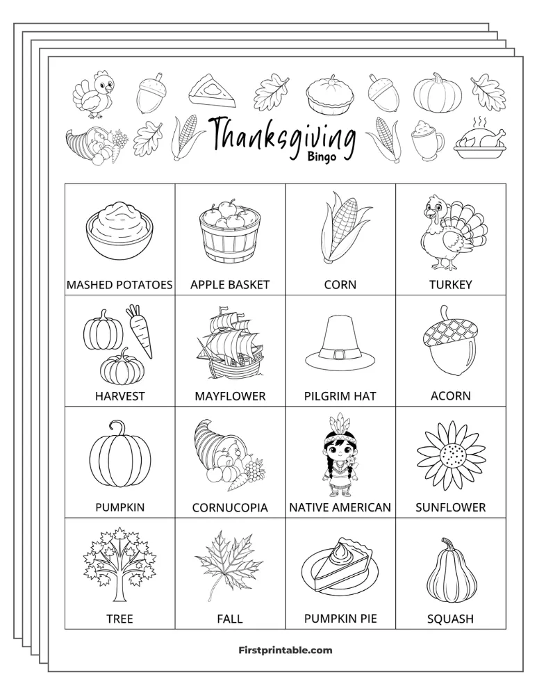 Thanksgiving Bingo Cards 02 - Half Page - 4x4 (24 Cards)