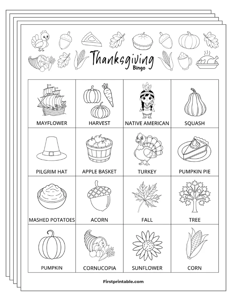 Thanksgiving Bingo Cards 02 - 4x4 (24 Cards)
