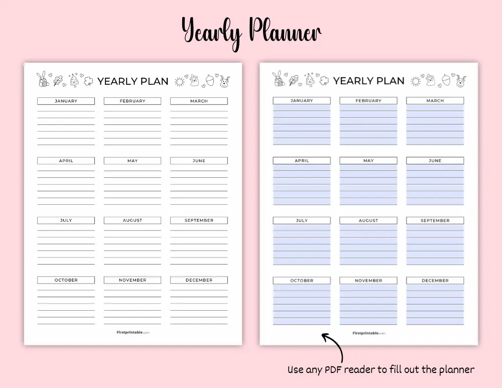 Yearly Planner - Fillable Yearly Planner - Fillable