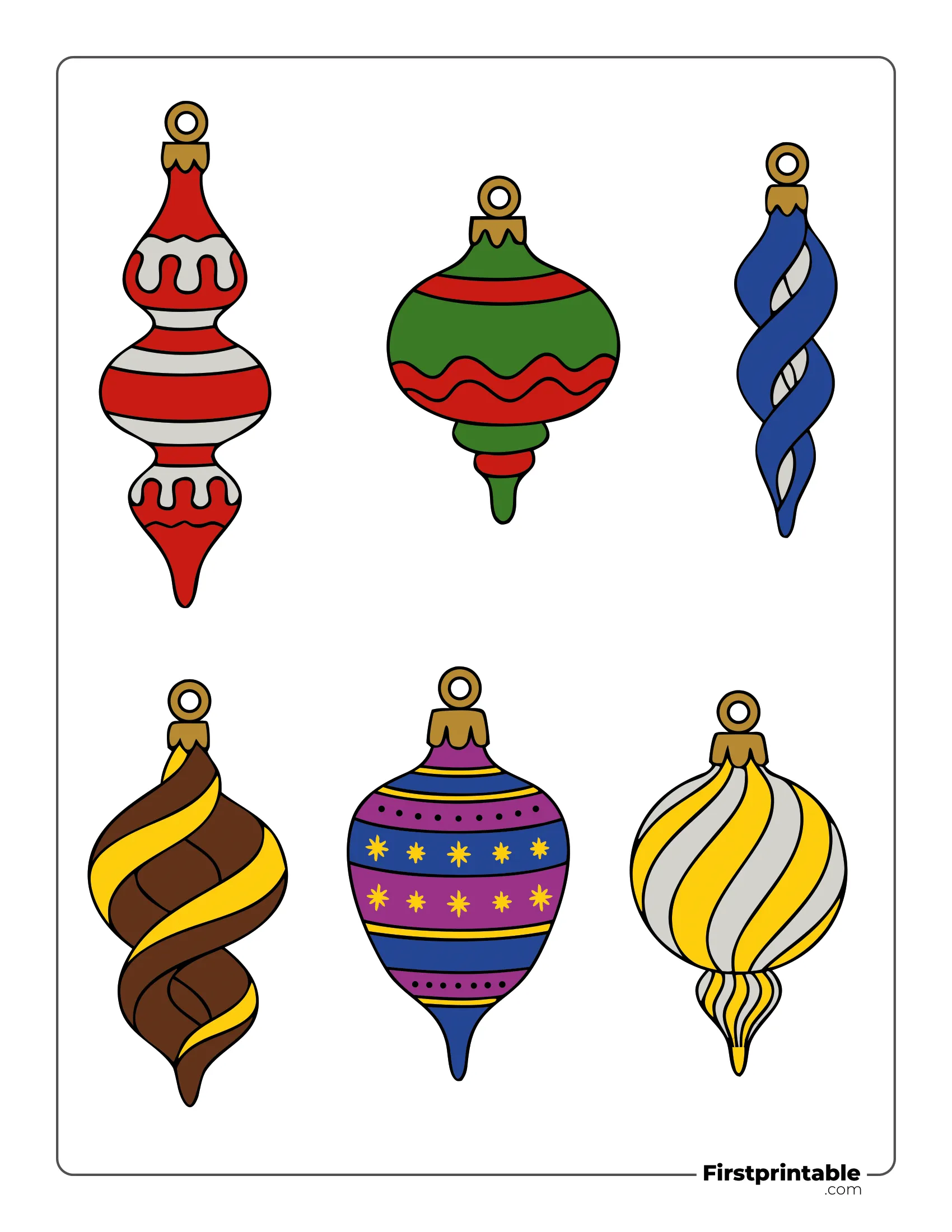 Assorted Christmas Baubles Template Colored