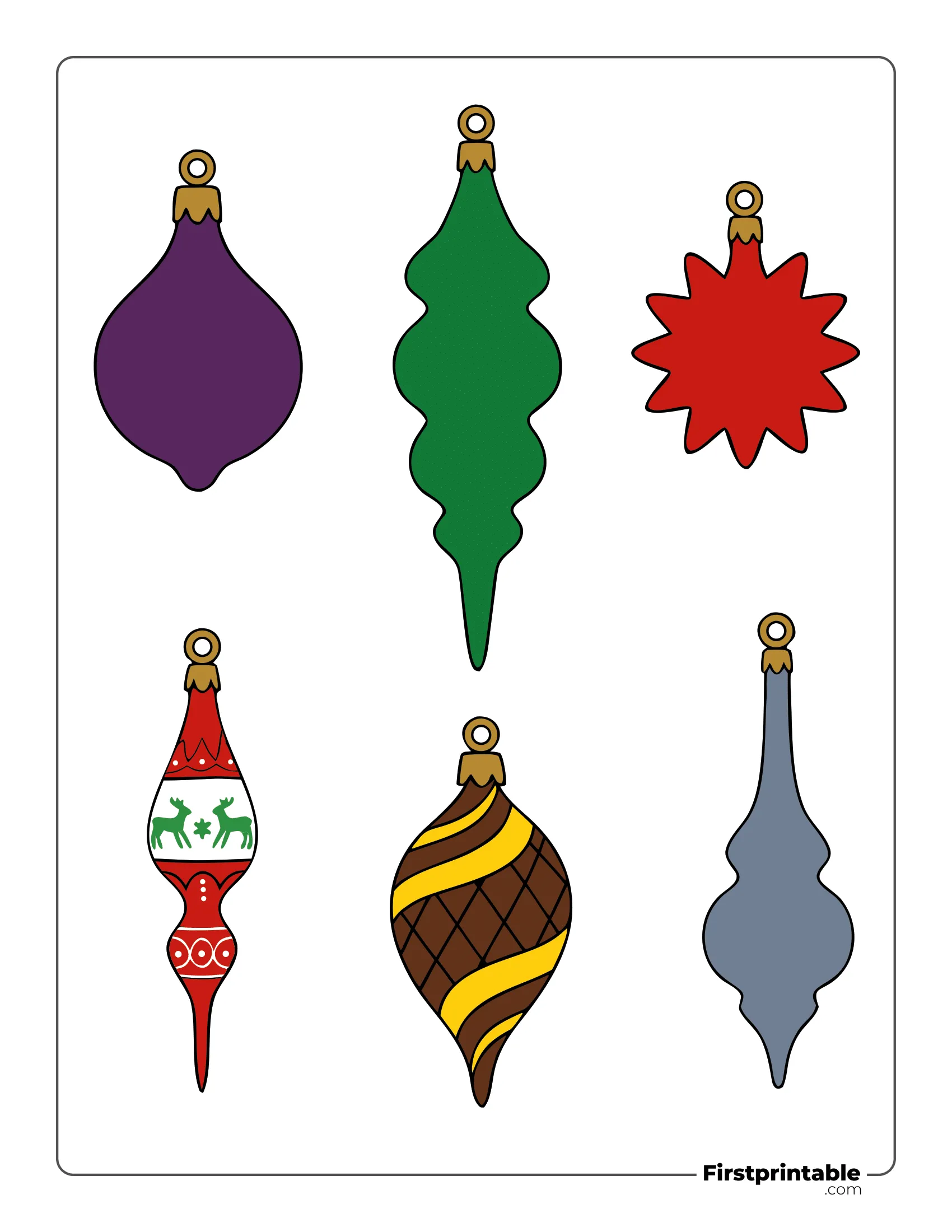 Assorted Christmas Ornaments Template Colored