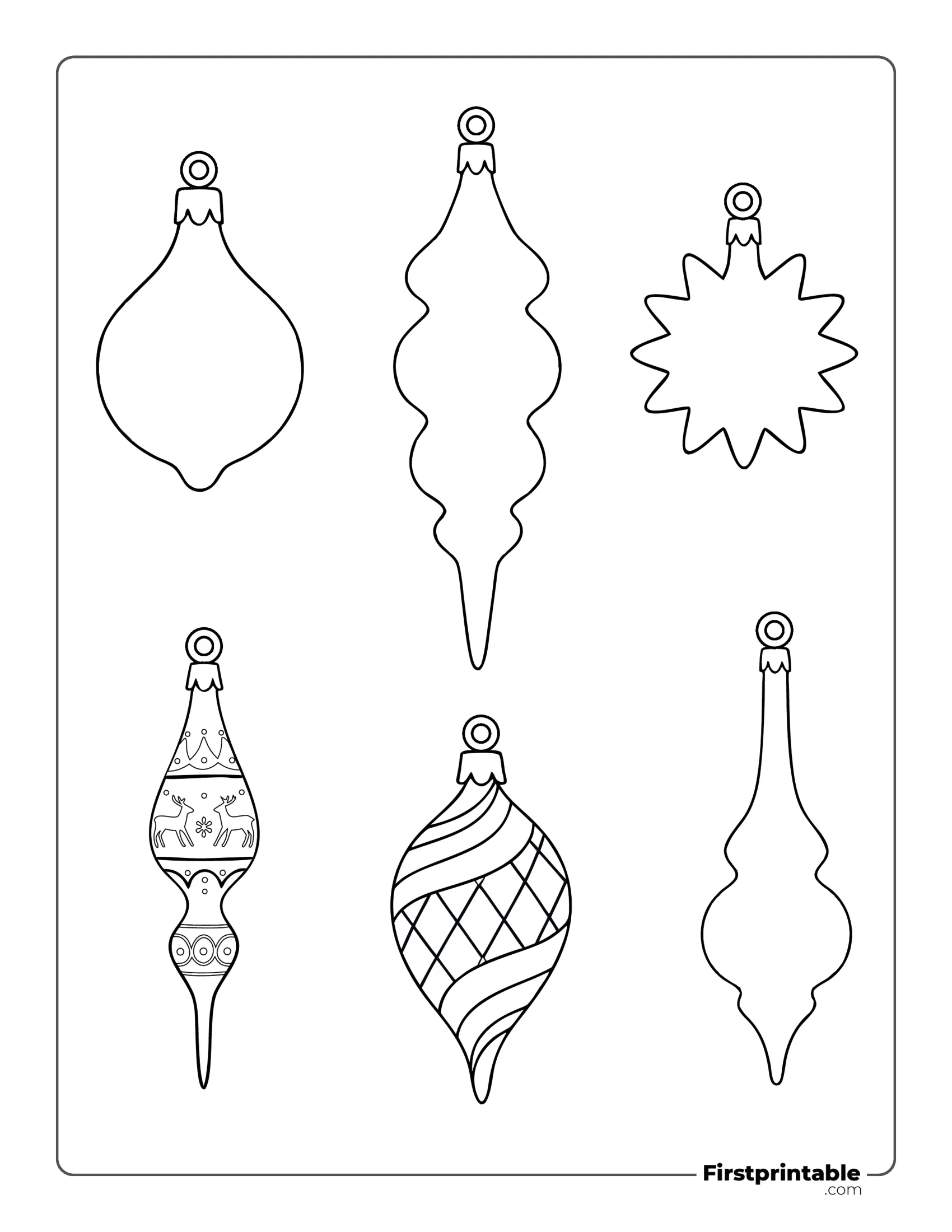 Assorted Christmas Ornaments Template Outline