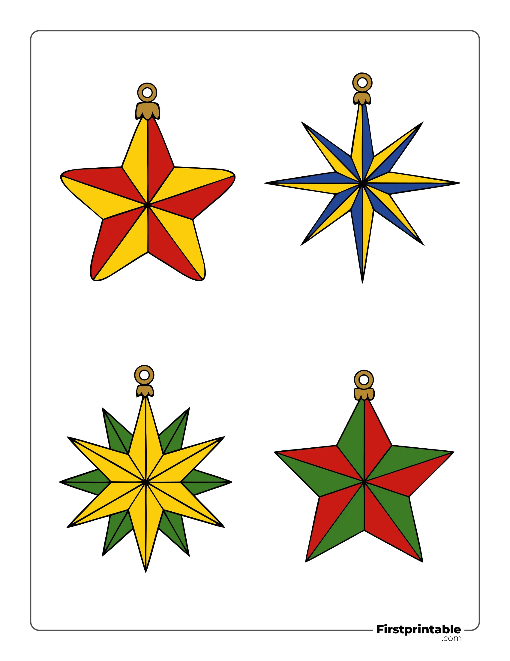 Assorted Christmas Star Ornaments Template Colored