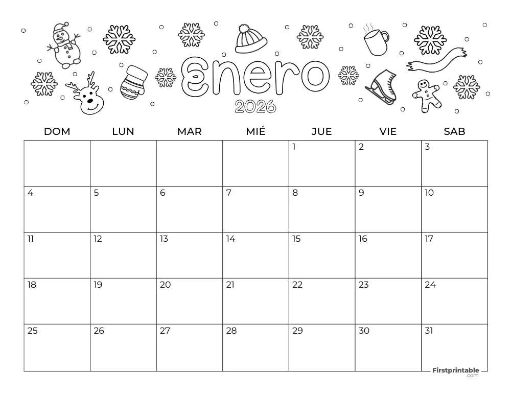 Calendario de enero de 2026 - temática de invierno