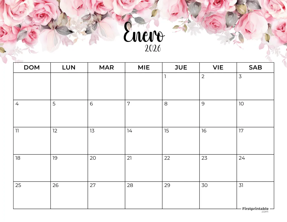 Enero 2026 Calendario Floral 01