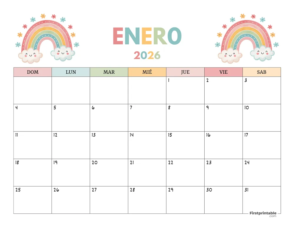Calendario gratuito de enero de 2026