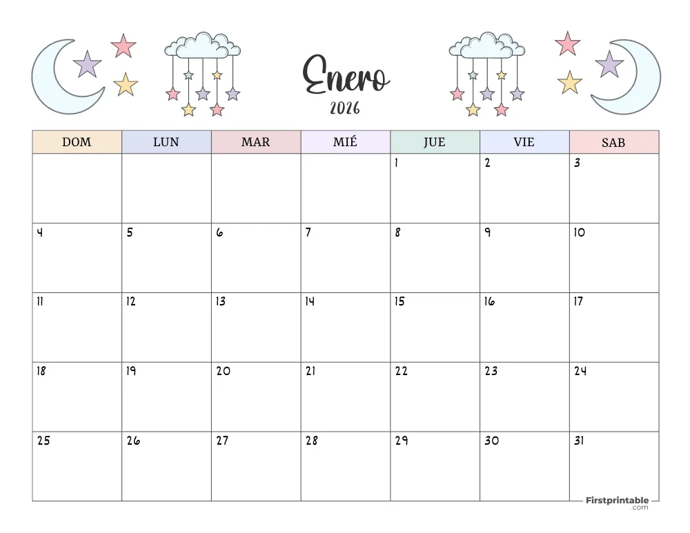 Calendario para imprimir enero 2026