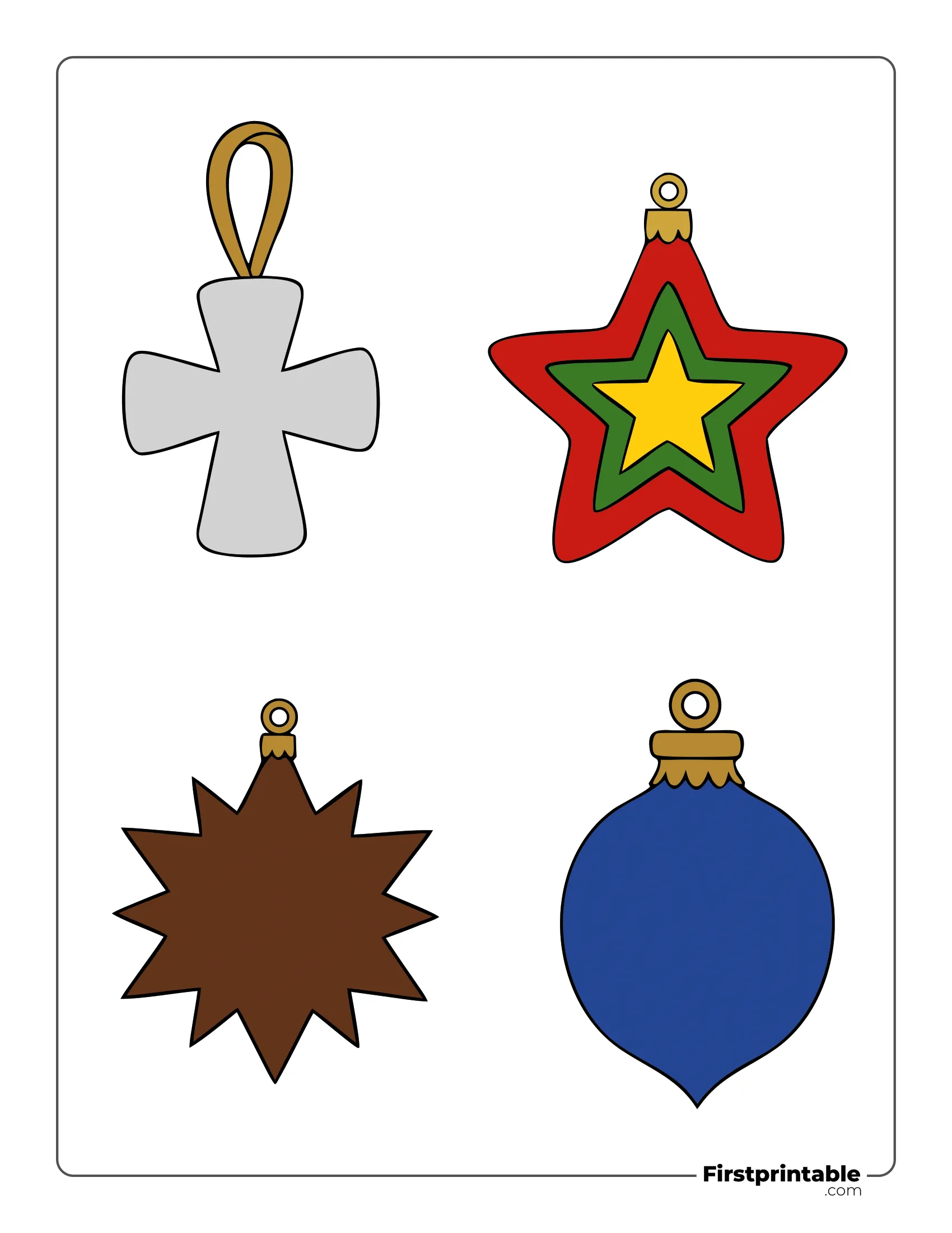 Christmas Baubles Template Colored - Cross, Stars