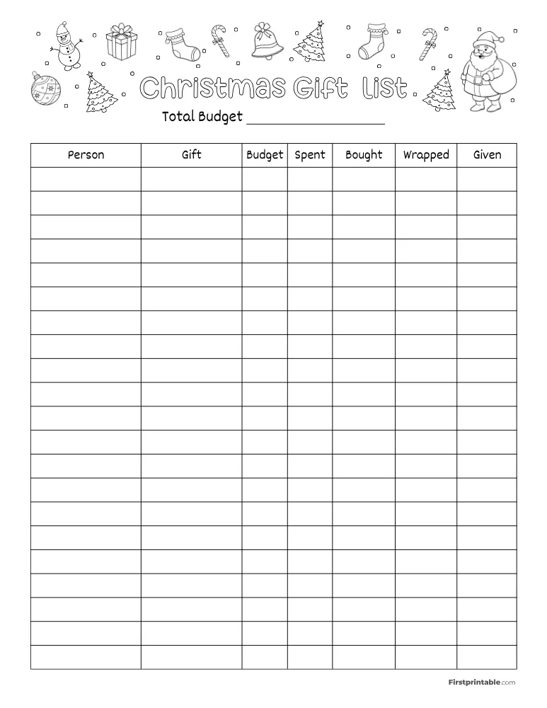 Christmas Gift List Template 02