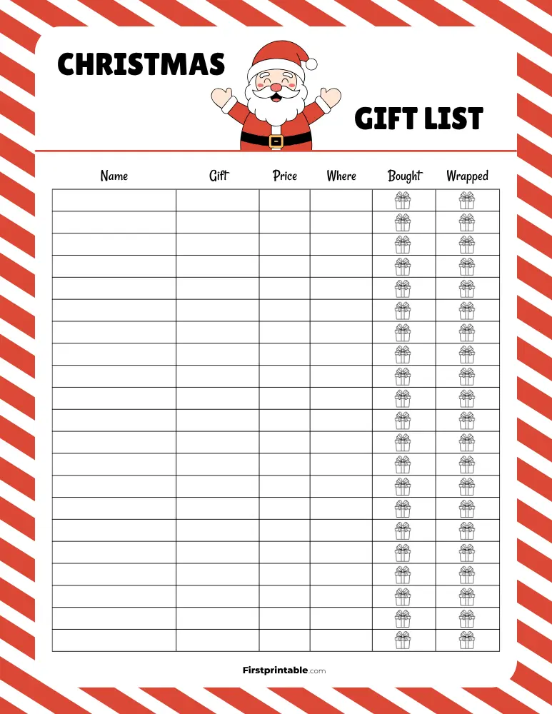 Christmas Gift List Template 04