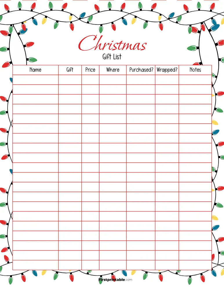 Christmas Gift List Template 05